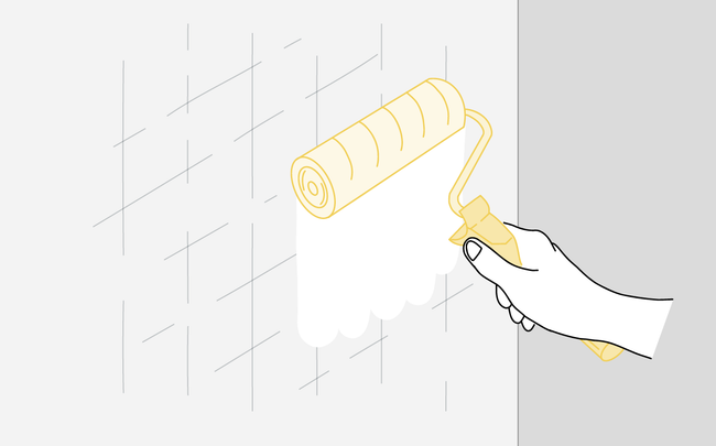 Dessin d'une main tenant un rouleau et appliquant une sous-couche au mur