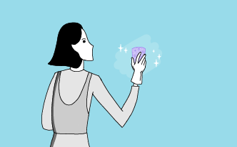 Dessin d'une personne qui lessive un mur à l'aide d'une éponge mauve