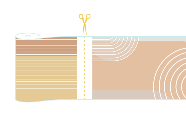 Dessin d'un ciseau et d'un rouleau de papier peint avec un marquage de découpe