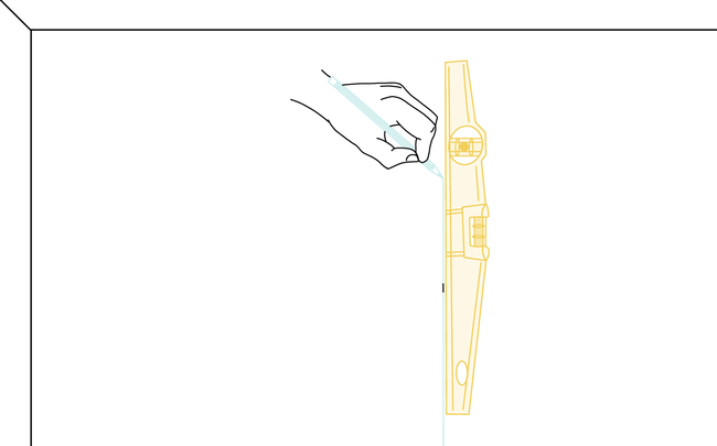Dessin d'une main traçant une ligne verticale à l'aide d'un niveau à bulle