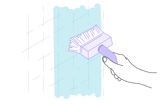 Dessin d'une main encollant un mur à l'aide d'une brosse à encoller mauve