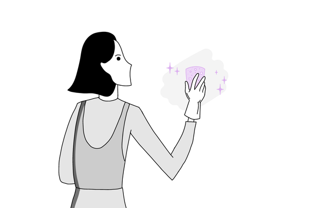 Dessin de femme tenant une éponge dans sa main pour nettoyer le mur