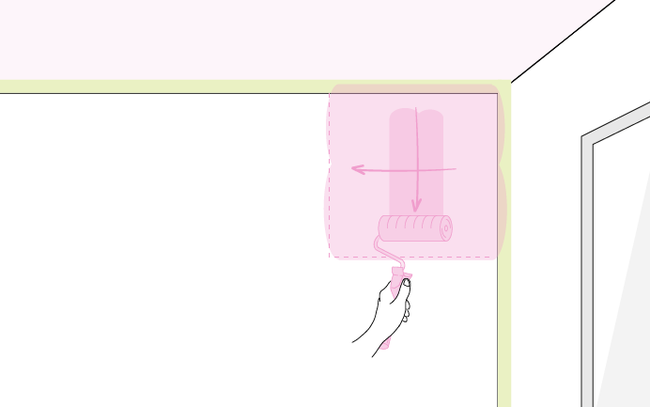 Dessin d'une main appliquant la peinture au rouleau dans un carré sur un mur