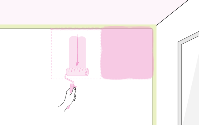 Dessin d'une main qui applique la peinture dans un deuxième carré au mur