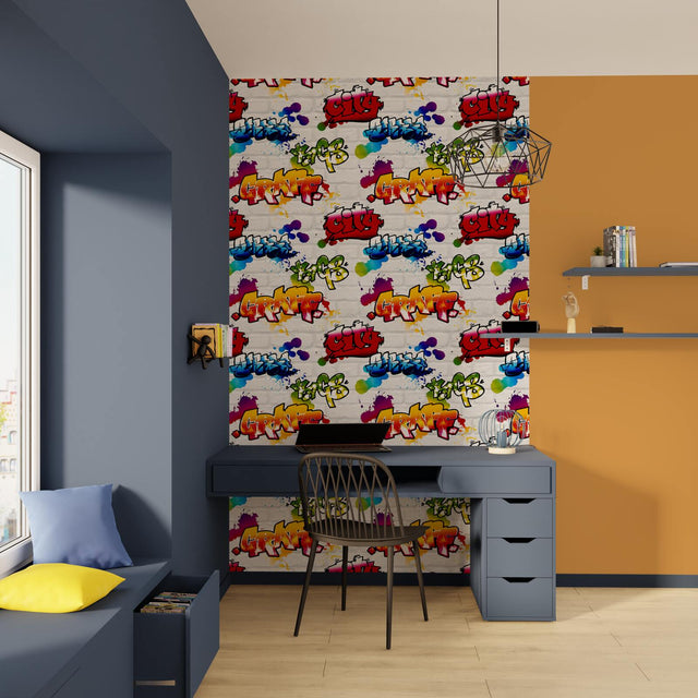 Papier peint TAG STREET coloris blanc