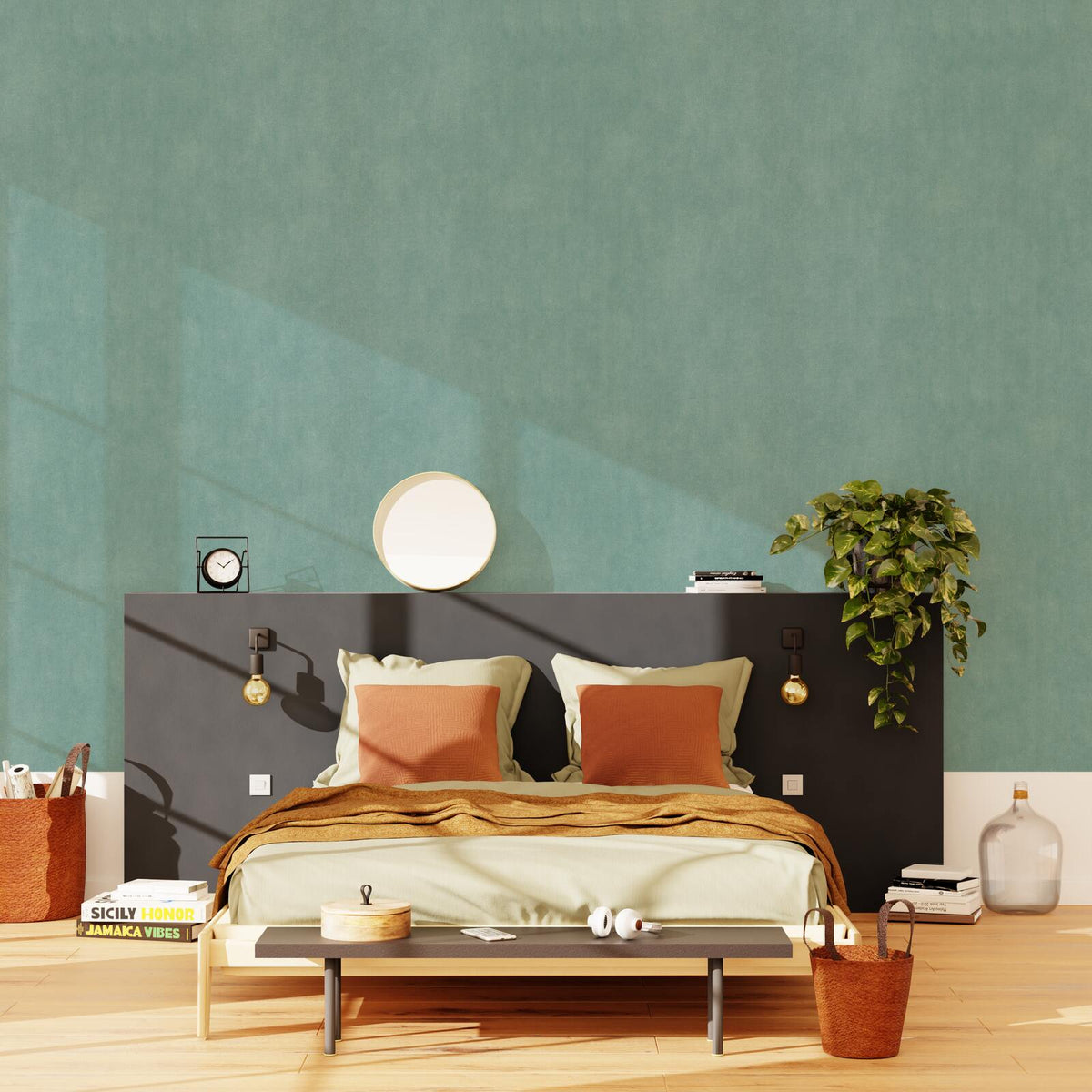 4MURS Papier peint intissé Classic line Vert de gris Lisse