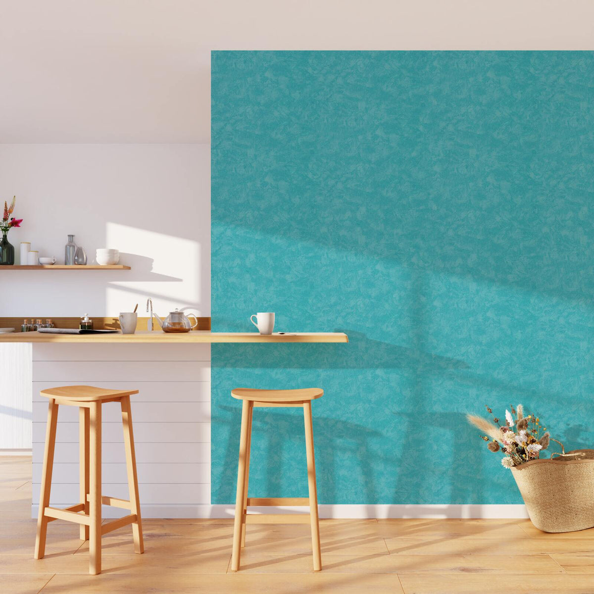 Papier peint intissé Ravenne Bleu turquoise Crépi grésé