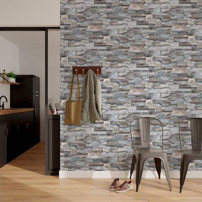 Papier peint intissé Parement pierre naturelle Gris béton