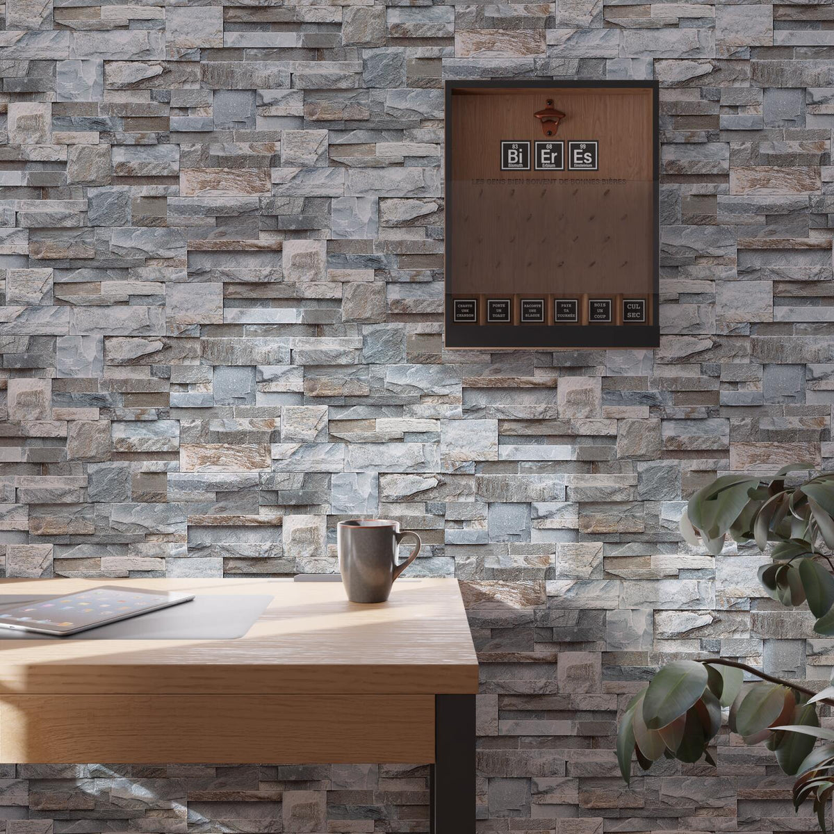 Papier peint intissé Parement pierre naturelle Gris béton