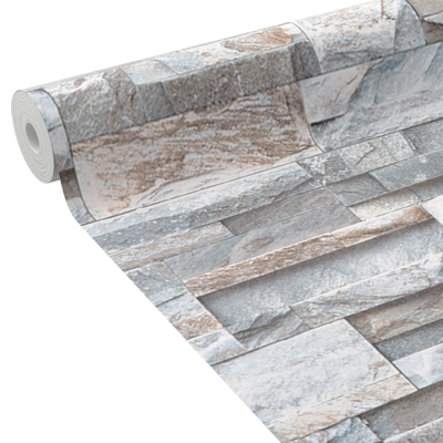 Papier peint intissé Parement pierre naturelle Gris béton