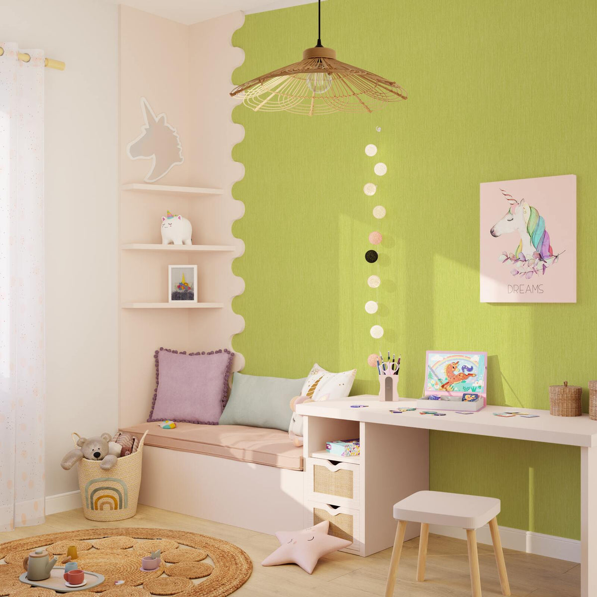 Papier peint Panama Vert pistache Lisse