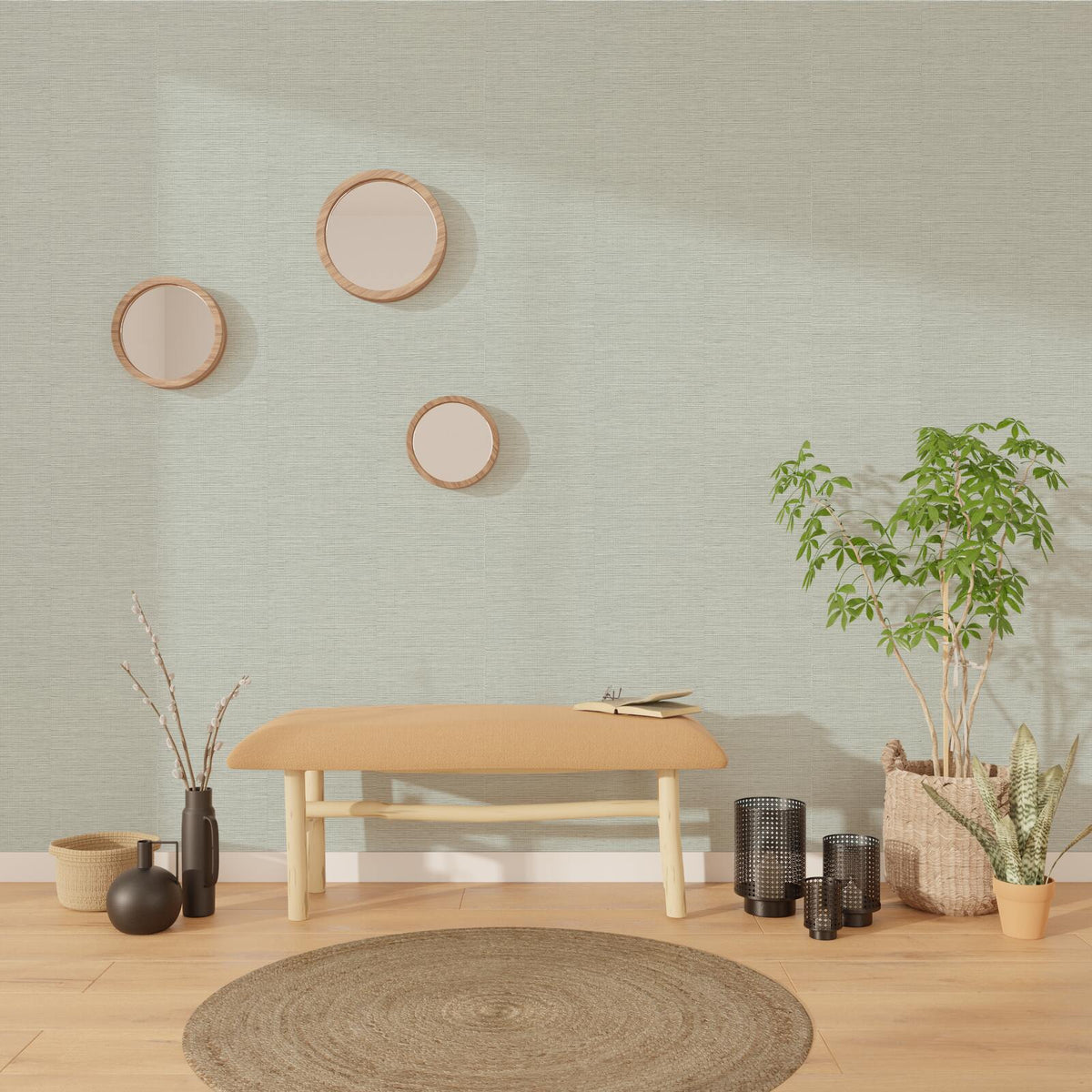 Papier peint intissé Curaçao Gris perle Paille orientale