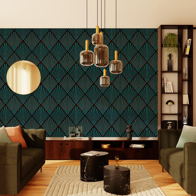 Papier peint intissé TAMARA coloris bleu paon