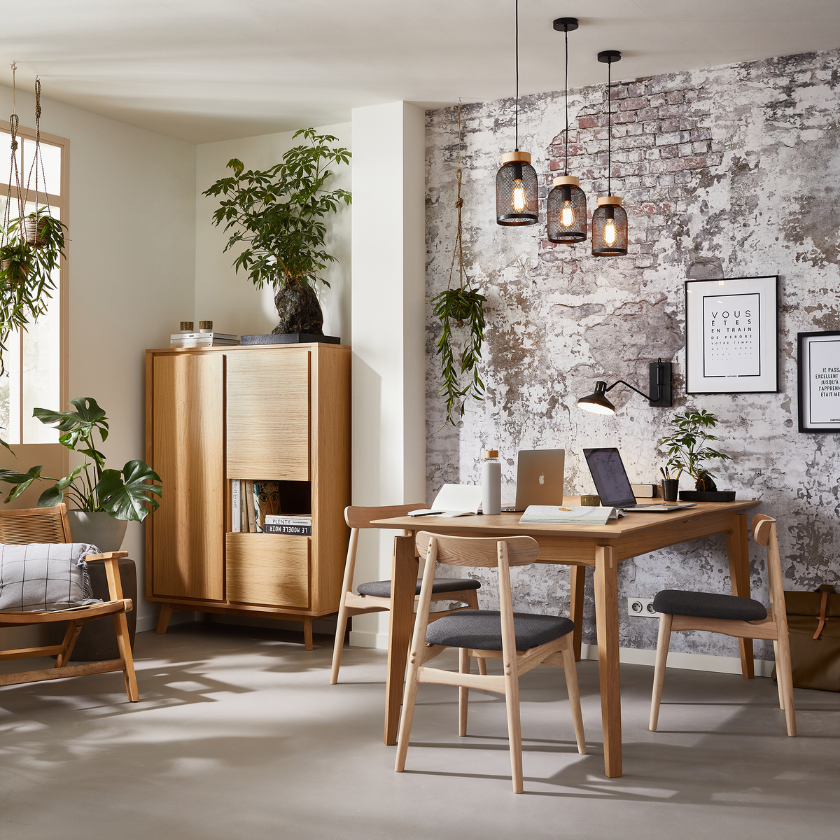 Papier peint panoramique L Stressed brick Gris béton Satiné