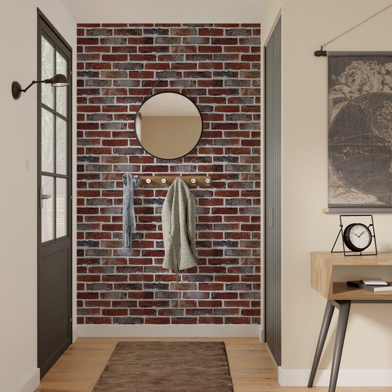 Papier peint imitation briques rouges dans entrée au style industriel