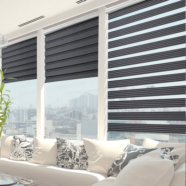 Store jour/nuit SOLSTICE coloris noir/blanc 180 x 250 cm