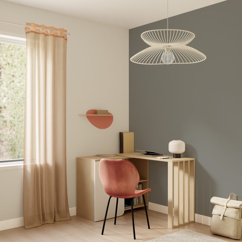 Peinture SAPHYR couleur taupe dans coin bureau avec bureau modulable et chaise velours