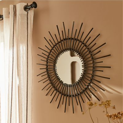 Miroir en rotin Holga Noir