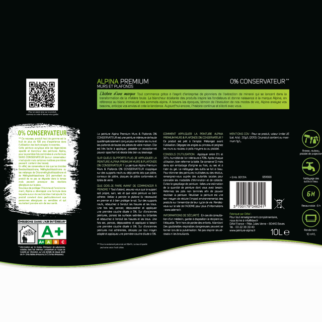 ALPINA Peinture MURS ET PLAFONDS 0% CONSERVATEURS Peinture blanc