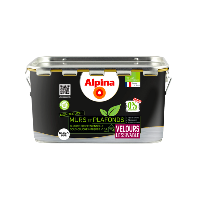 ALPINA Peinture MURS ET PLAFONDS 0% CONSERVATEURS Peinture blanc