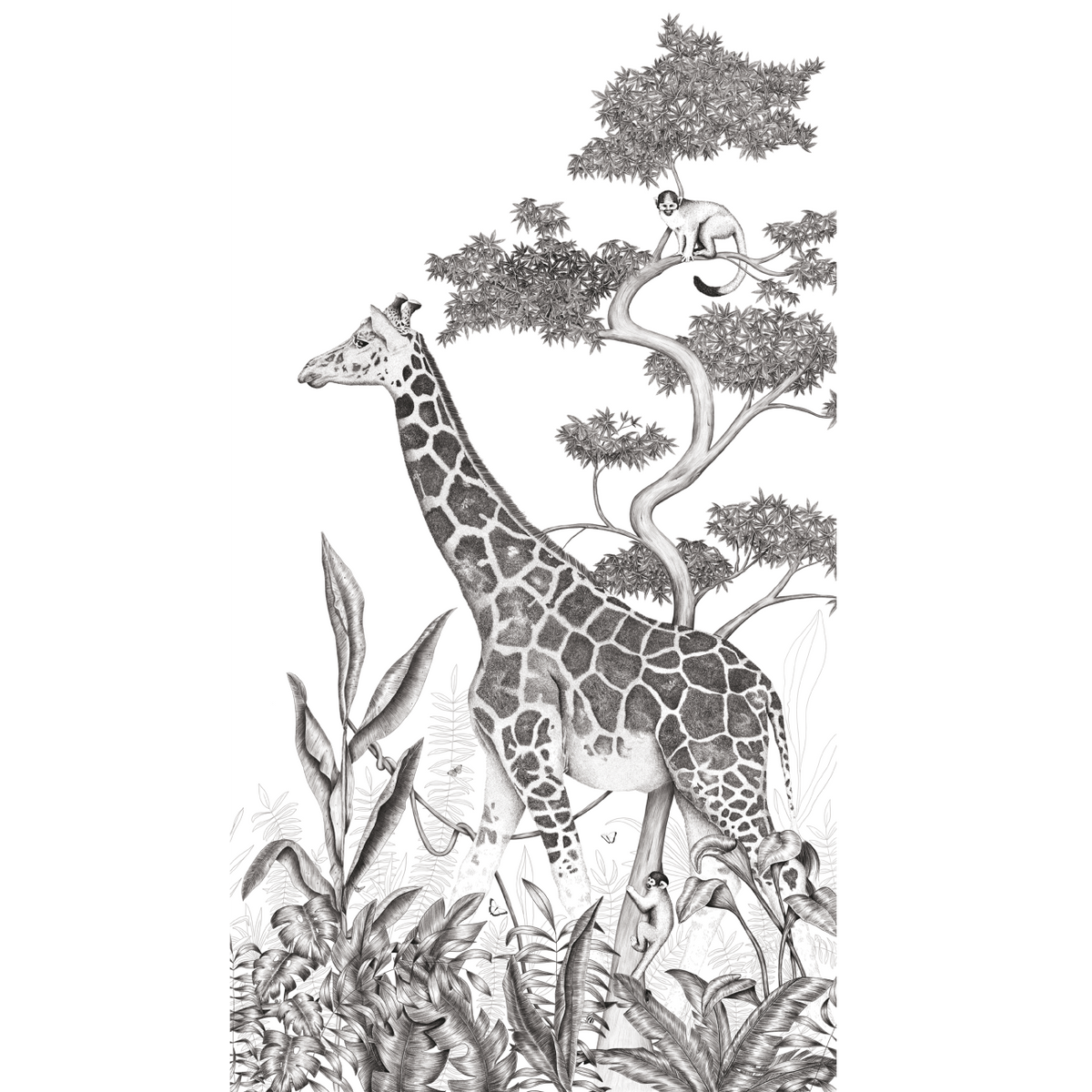 4MURS Papier peint panoramique L Black jungle girafe Noir et blanc Satiné