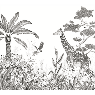 4MURS Papier peint panoramique XL Black jungle Noir et blanc Satiné