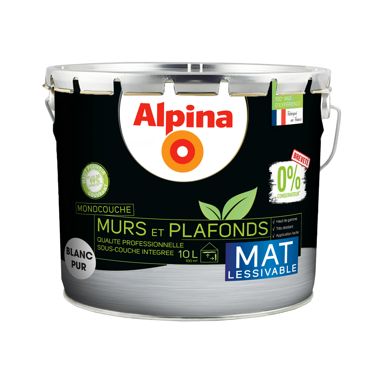 ALPINA Peinture Murs et plafonds alpina 0% conservateurs Blanc Mat 10L