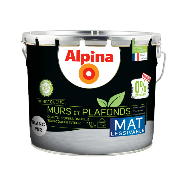 ALPINA Peinture MURS ET PLAFONDS 0% CONSERVATEURS Peinture blanc 10 L