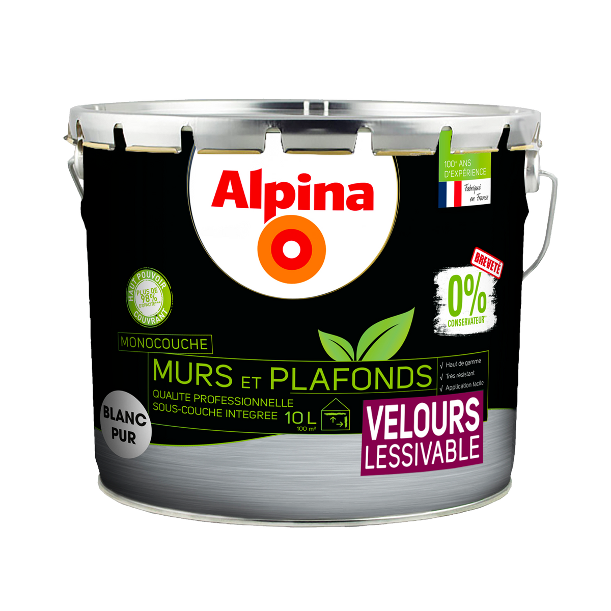 ALPINA Peinture Murs et plafonds alpina 0% conservateurs Blanc Mat 10L