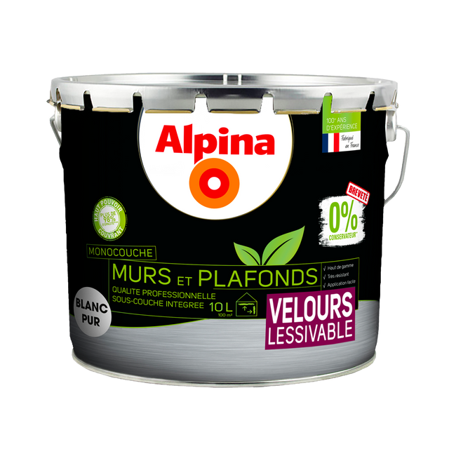 ALPINA Peinture MURS ET PLAFONDS 0% CONSERVATEURS Peinture blanc 10 L