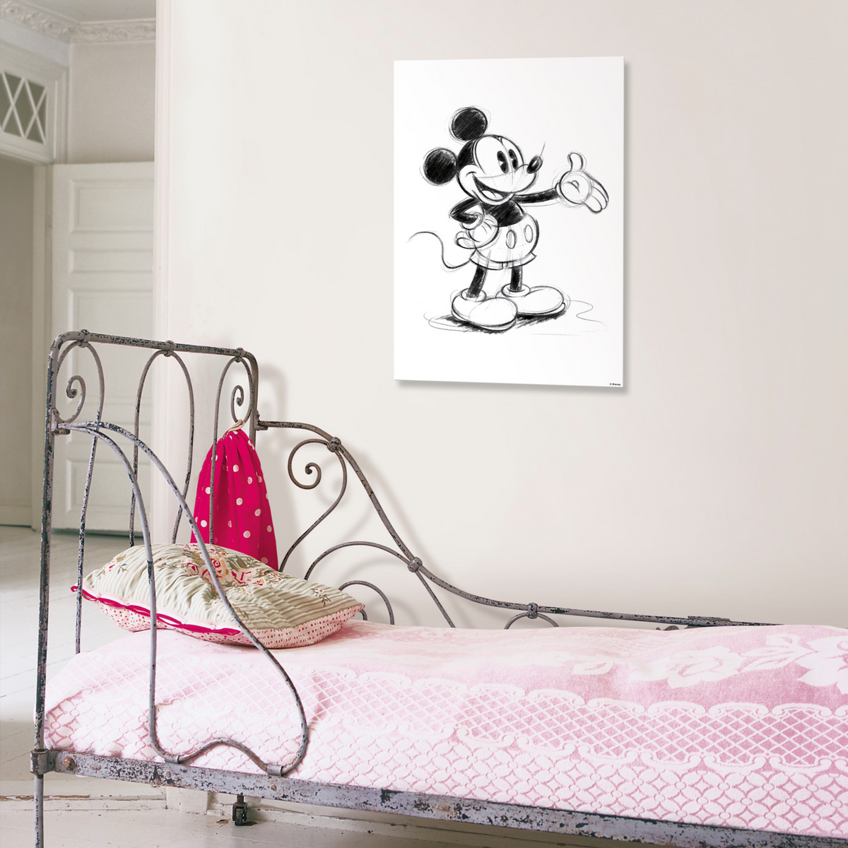 DISNEY Toile imprimée Mickey sketch Noir et blanc