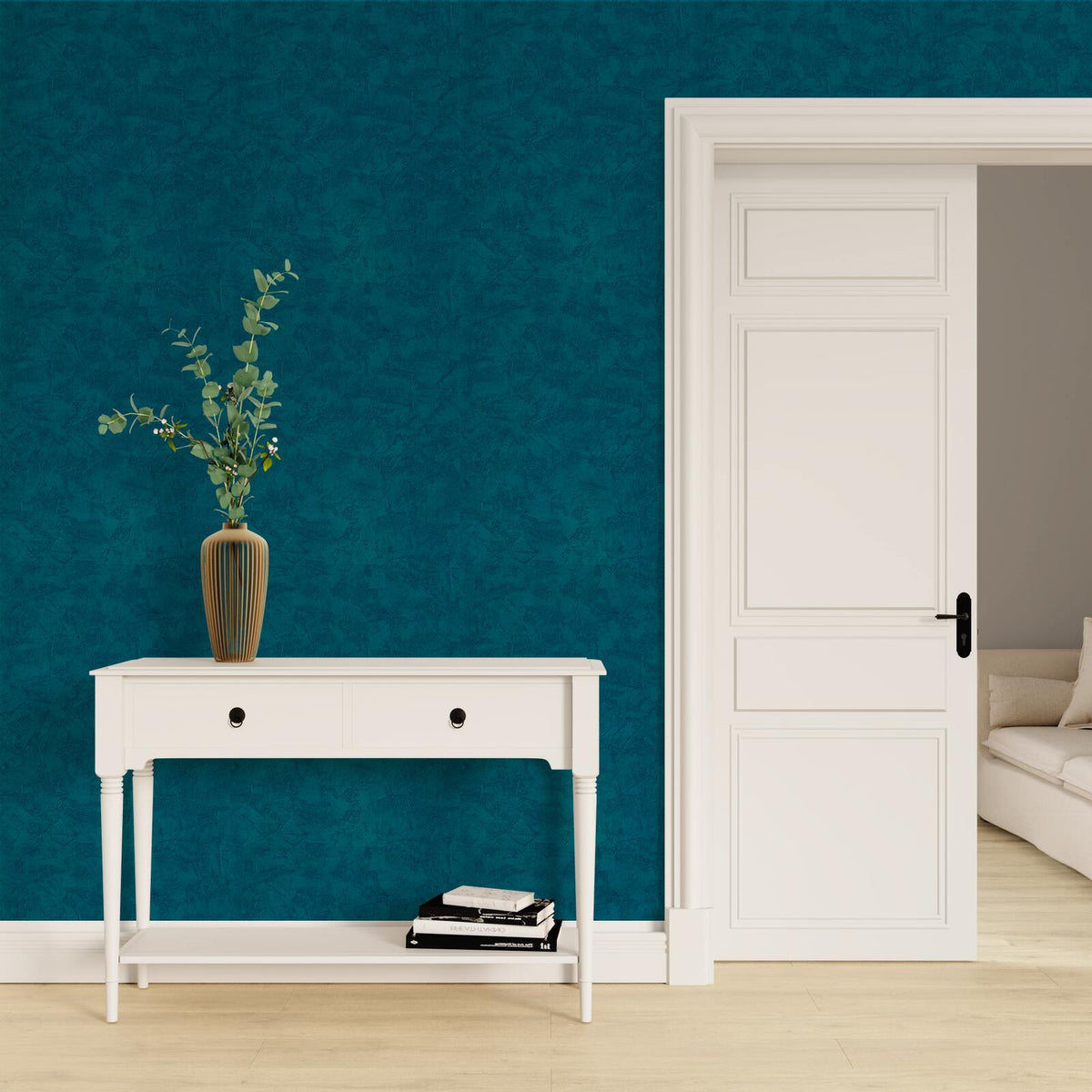 Papier peint intissé Ravenne Bleu pétrole Crépi grésé