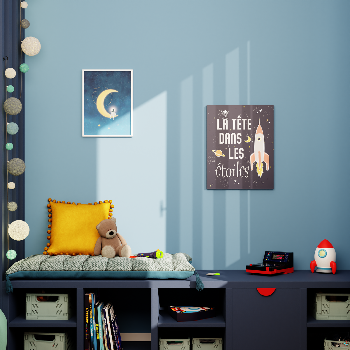 4MURS Toile imprimée phosphorescente Astronaut Bleu nuit