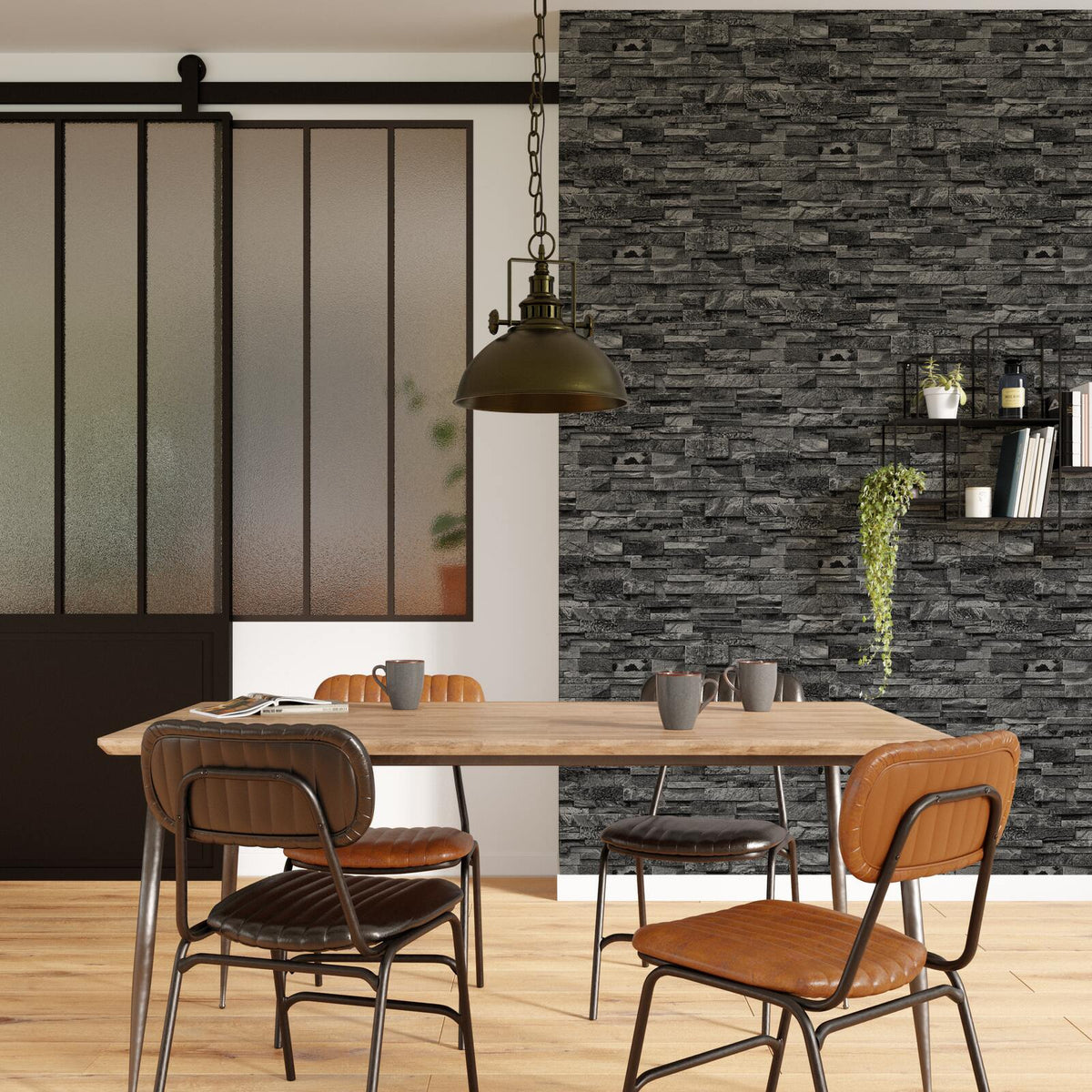 Papier peint intissé Parement Anthracite