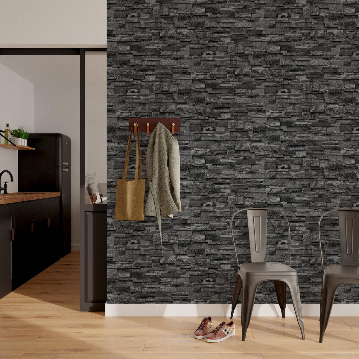 Papier peint intissé Parement Anthracite