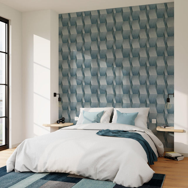 Papier peint intissé NESS coloris bleu grisé