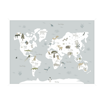 Tableau Carte animals on the planet Bleu ciel et blanc