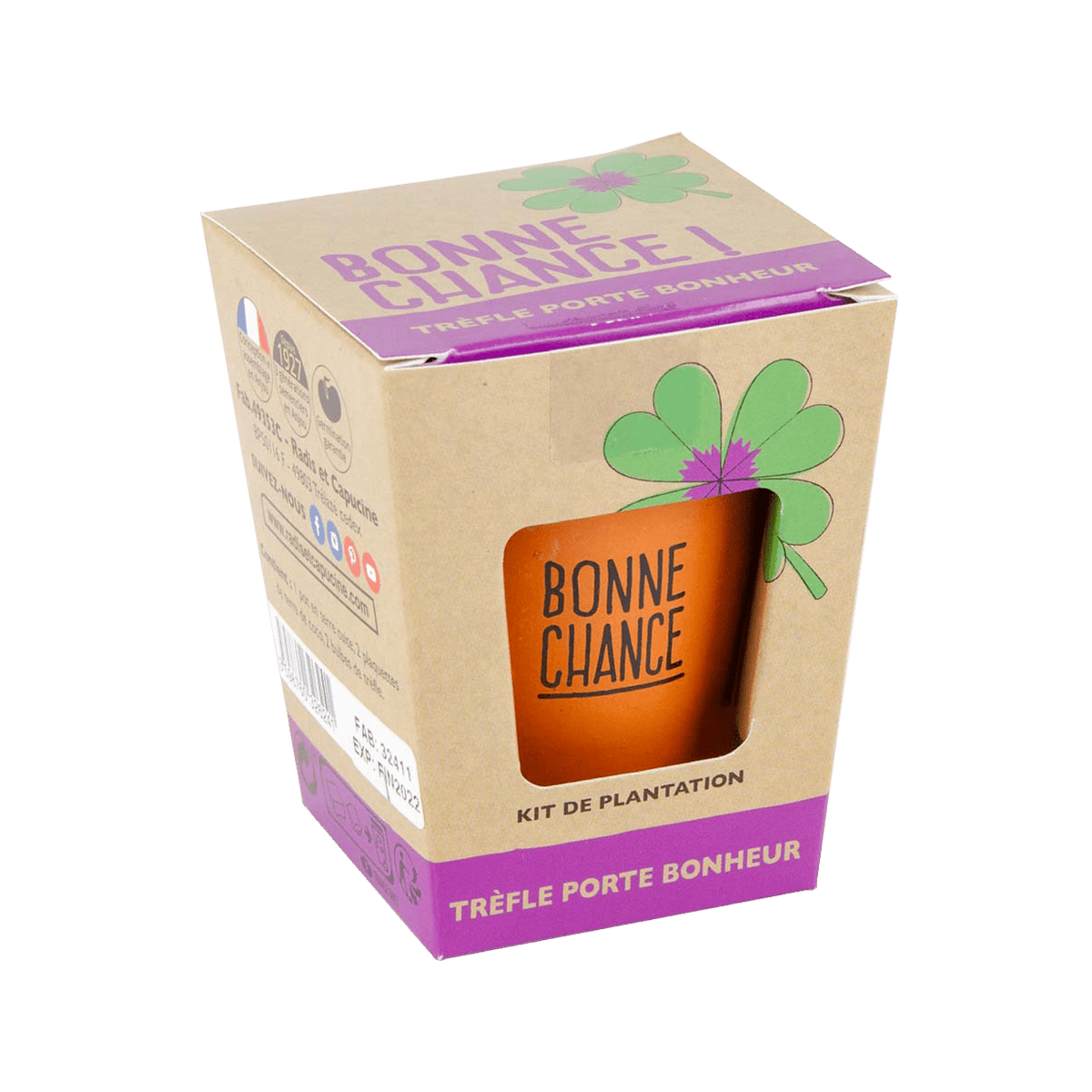 RADIS ET CAPUCINE Kit Message bonne chance - trèfle à 4 feuilles Brun