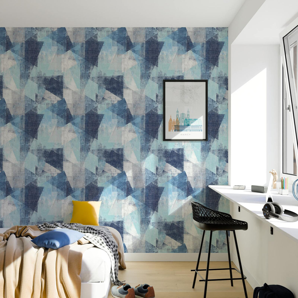 Papier peint intissé Benson Bleu jeans