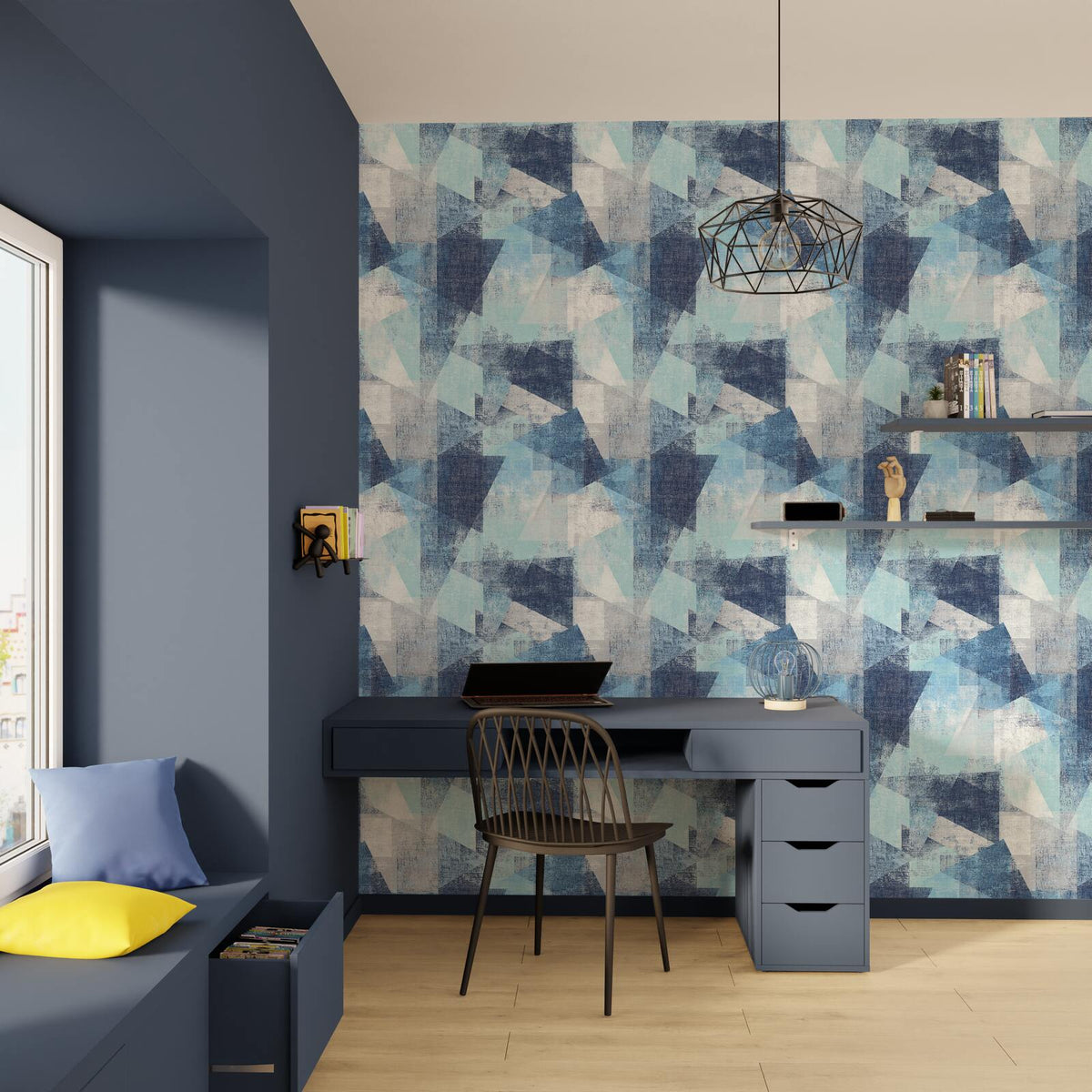 Papier peint intissé Benson Bleu jeans