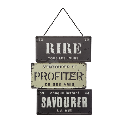 Plaque murale en métal Profiter de la vie Gris, blanc et noir