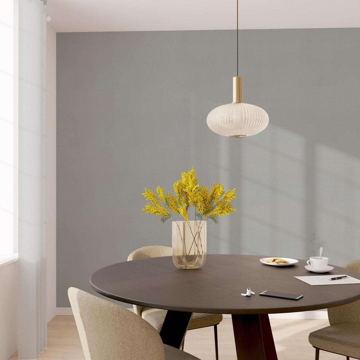 Papier peint intissé Hanae Gris béton Trame