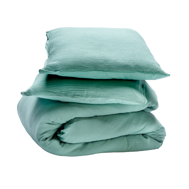 Parure de lit en gaze de coton ANOKIAS amande 240 x 220 cm