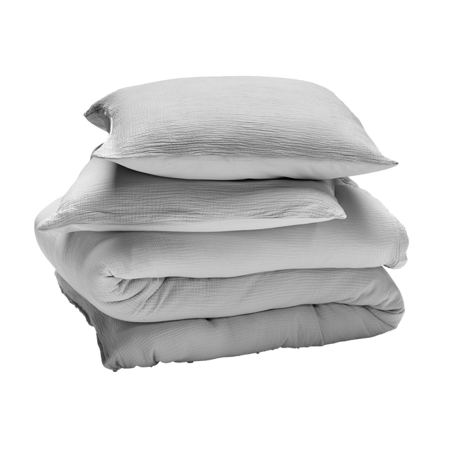 Parure de lit en gaze de coton ANOKIAS gris perle 240 x 220 cm