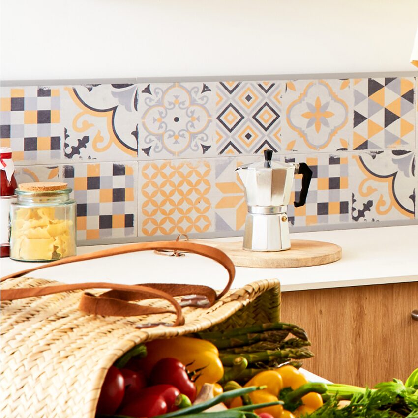 Crédence carreaux de ciment cuisine plan de travail