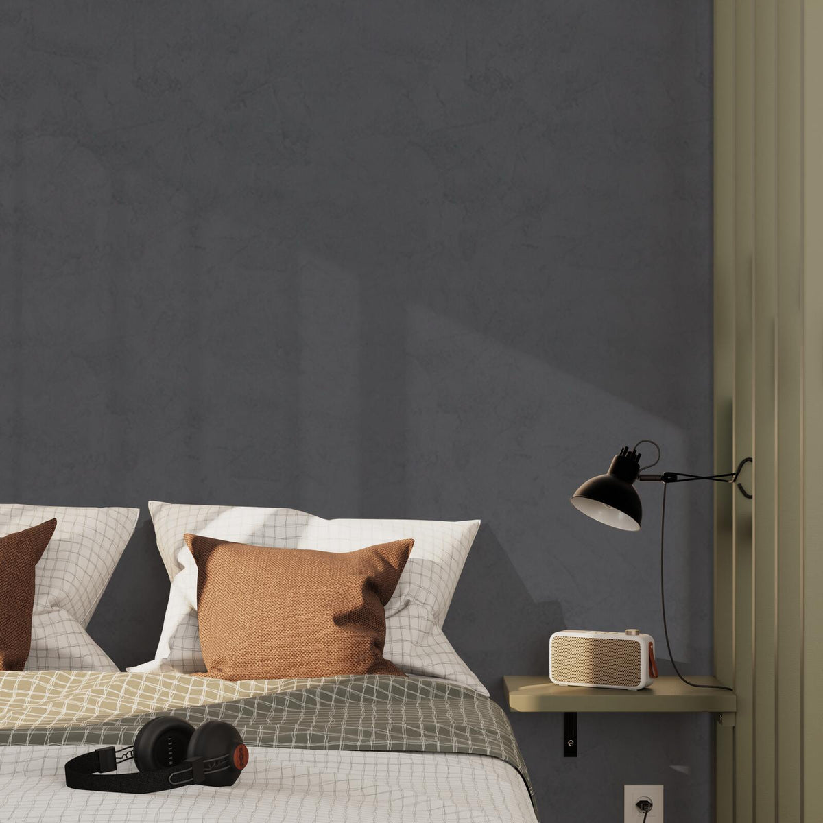 Papier peint intissé Ravenne Gris anthracite Crépi grésé