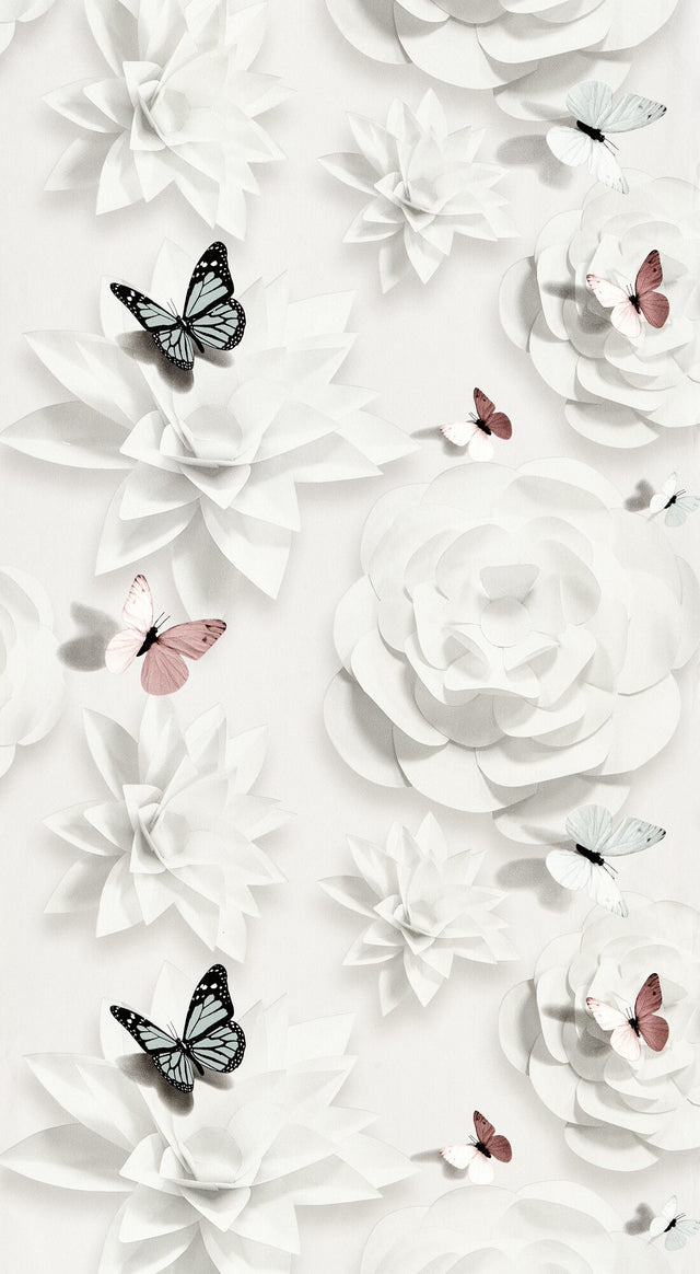 Papier peint intissé FAIRY FLOWER coloris blanc perlé