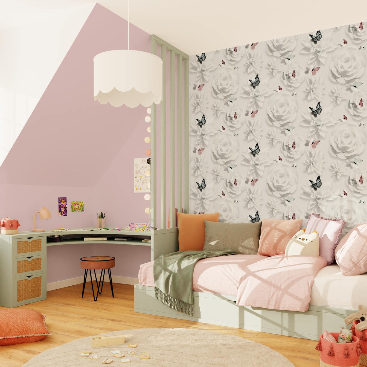 Papier peint intissé Fairy flower Blanc perlé