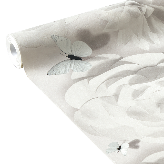 Papier peint intissé FAIRY FLOWER coloris blanc perlé
