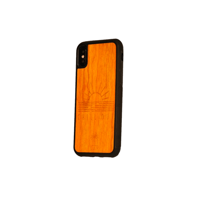 Coque en bois Coque de téléphone CHILL OUT brun hauteur 14,6 cm